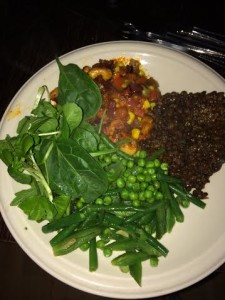 Stuffed mushrooms with puy lentils and green veg